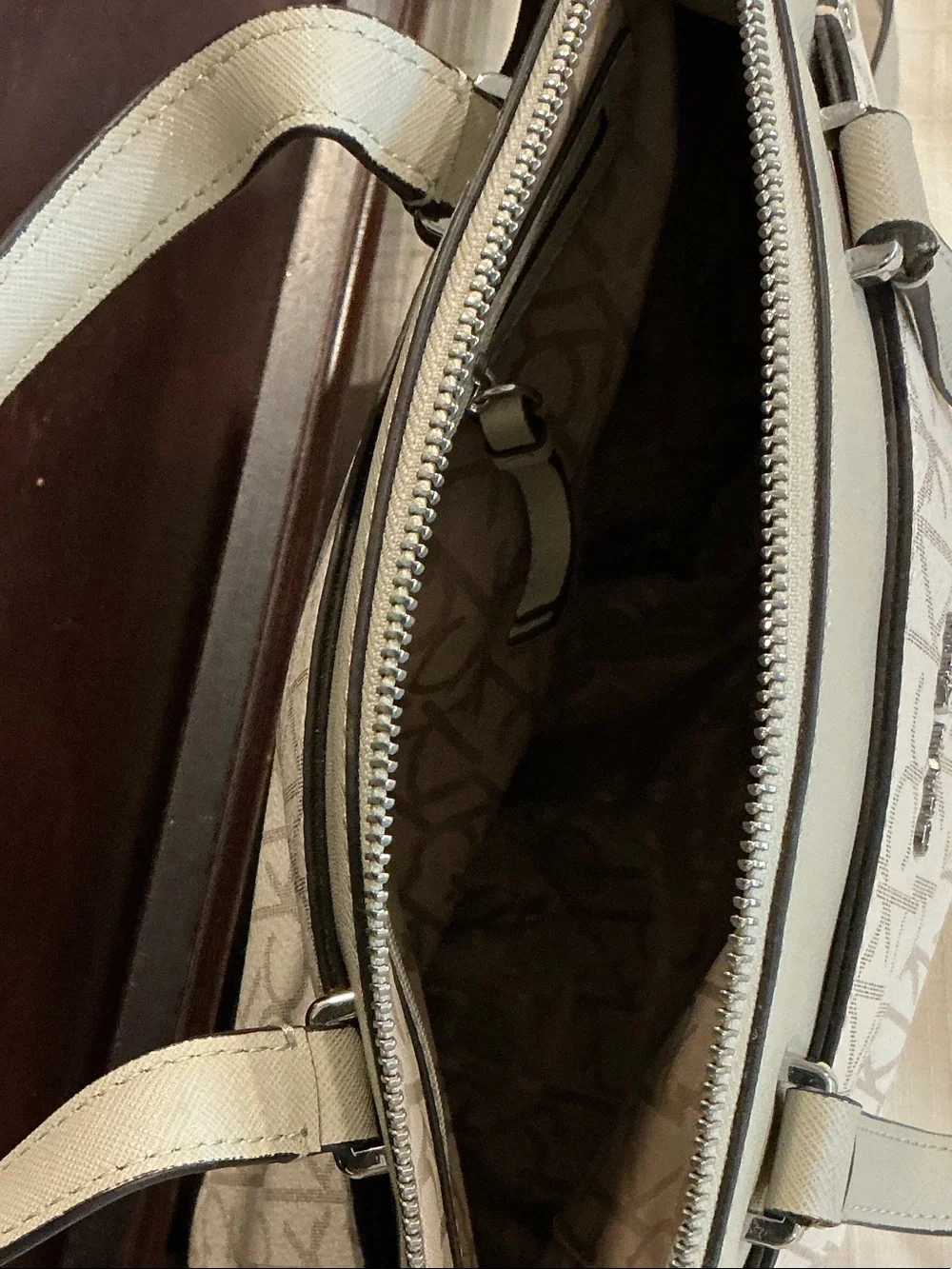 Calvin Klein White and Light Gray Logo Satchel with Crossbody Strap